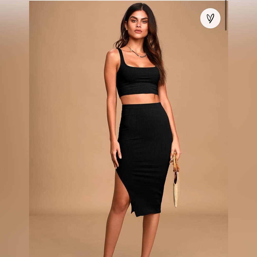 Set For Life Black Ribbed Bodycon Two-Piece Midi Dress